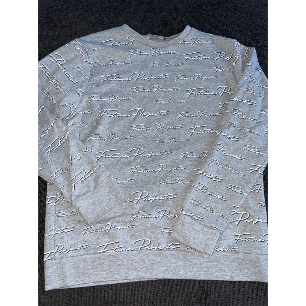 Primark Future Projects Sweatshirt Large Gray Puff Print Logo Crew Neck